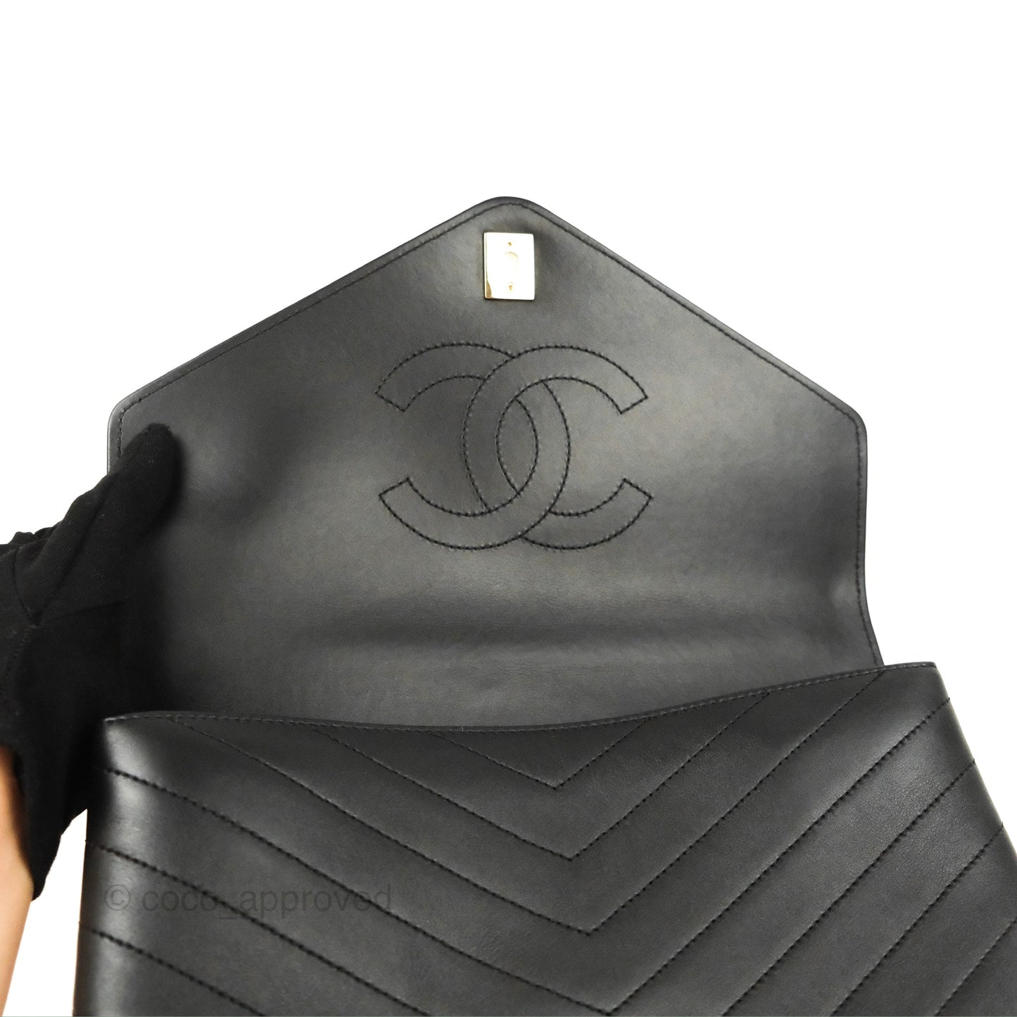 Chanel Chevron Stitched Coco Flap Bag Black Calfskin Gold Hardware