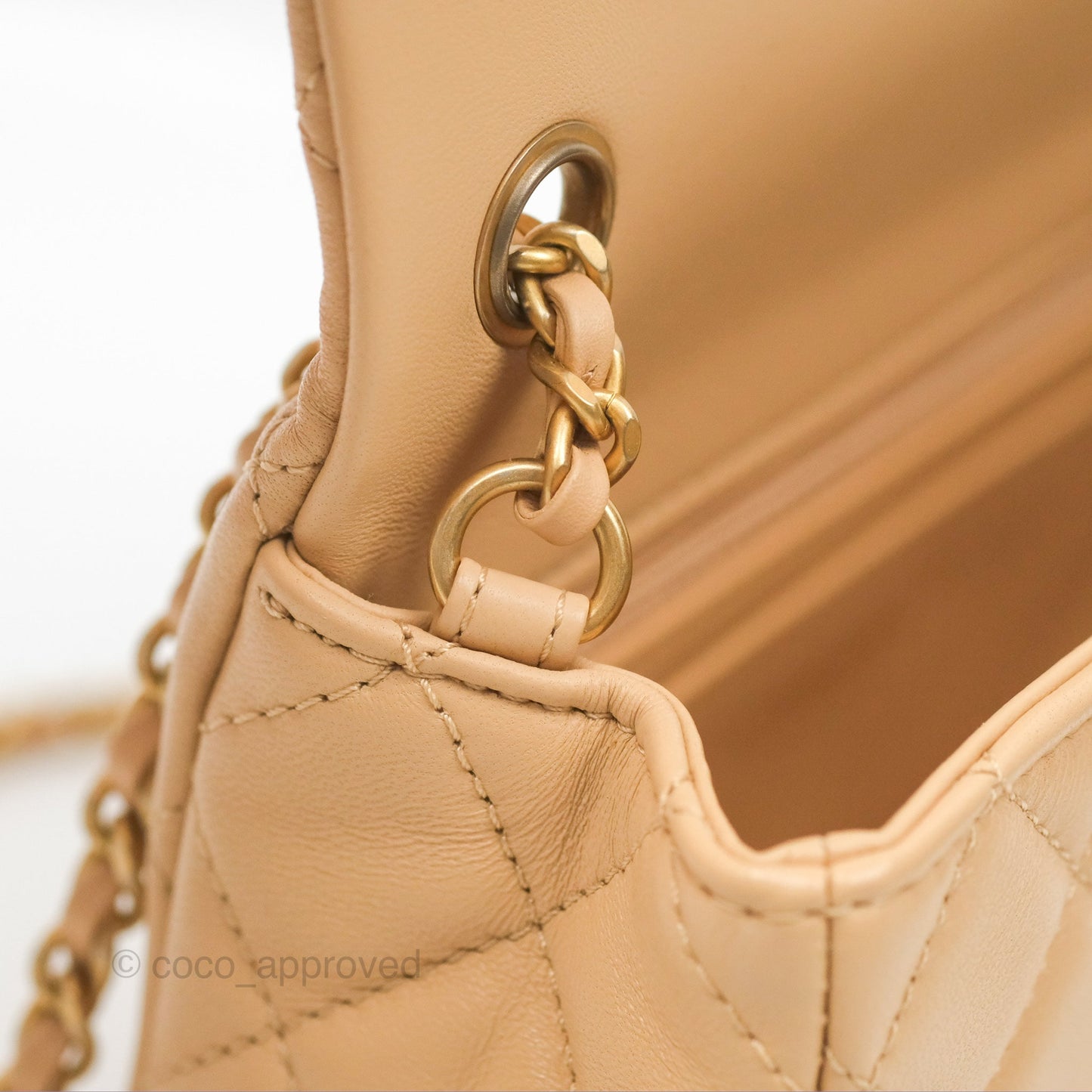 Chanel Pearl Crush Mini Rectangular Beige Lambskin Aged Gold Hardware