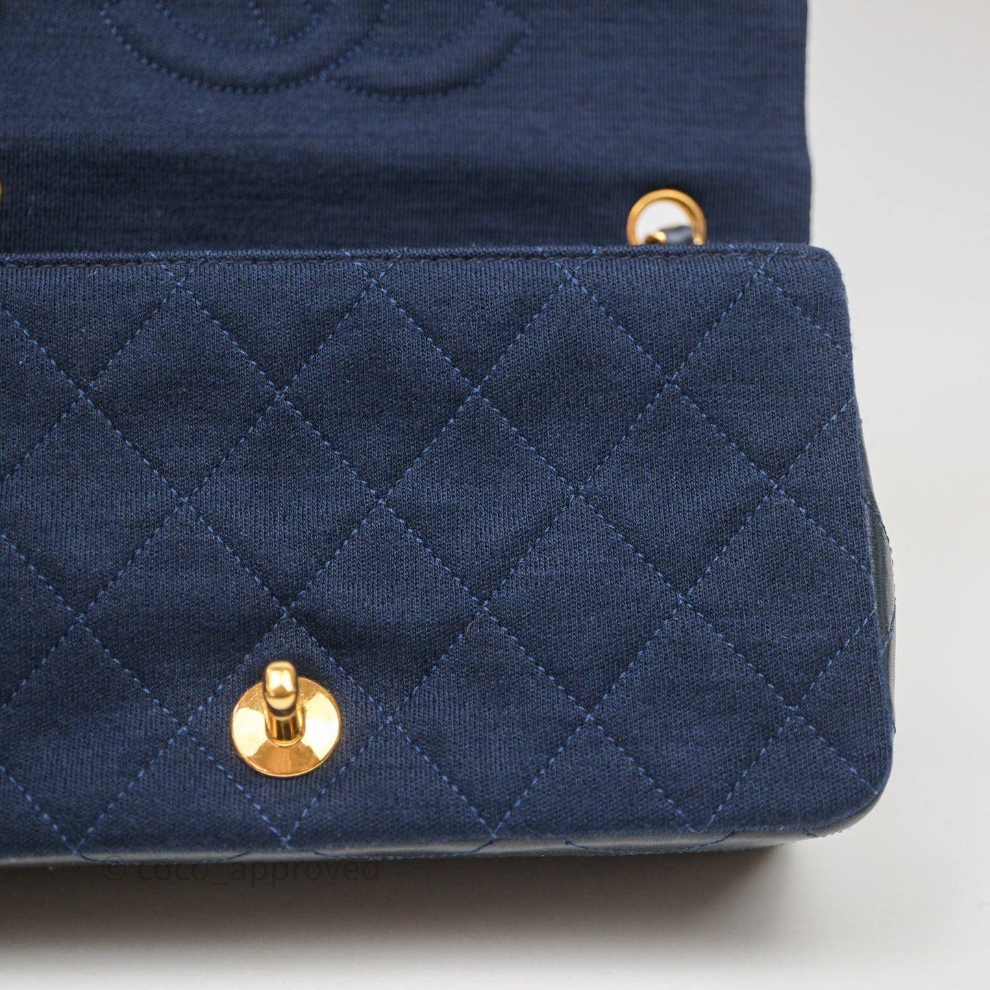 Chanel Vintage Mini Full Flap Bag Navy Fabrics / Lambskin 24K Gold Hardware