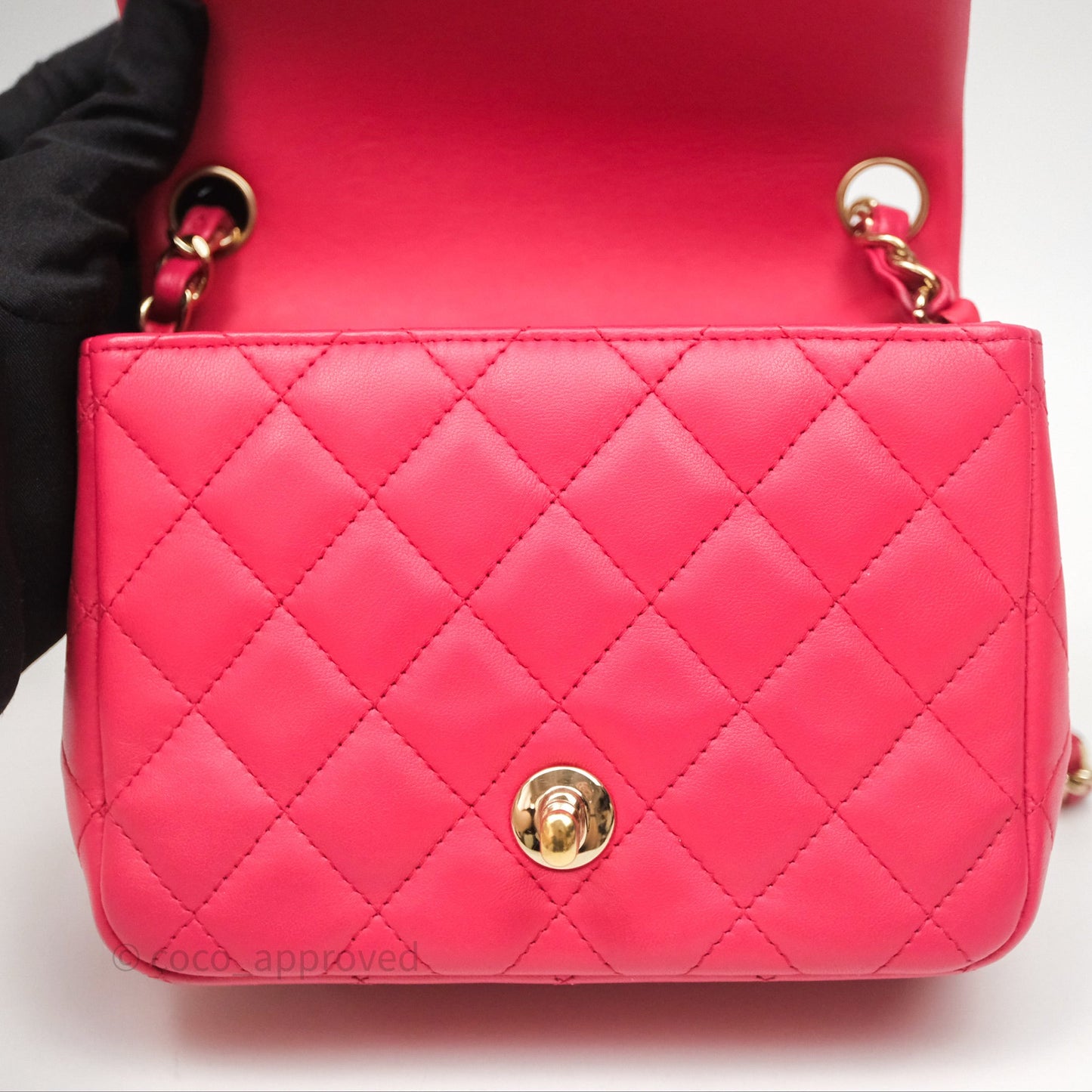 Chanel Mini Square Flap Quilted Dark Pink Lambskin Gold Hardware