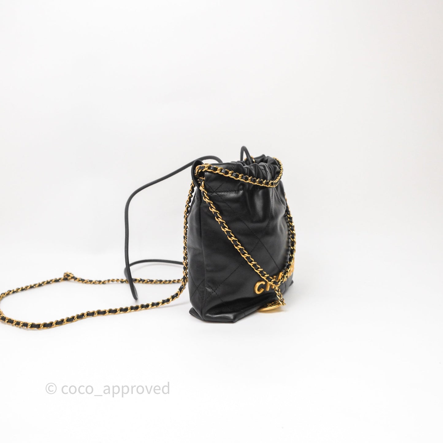 Chanel 22 Mini Bag Black Crumpled Calfskin Aged Gold Hardware