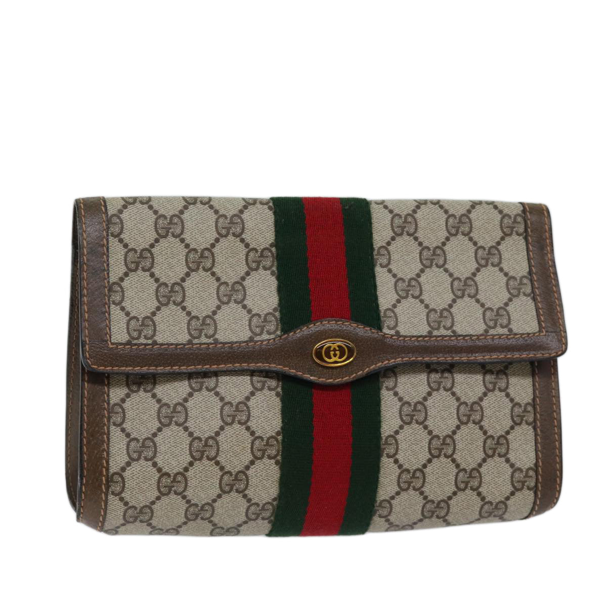 Luxury Gucci Trending 2025 GG Supreme Web Sherry Line Clutch Bag PVC Beige Red 89 01 006  72501