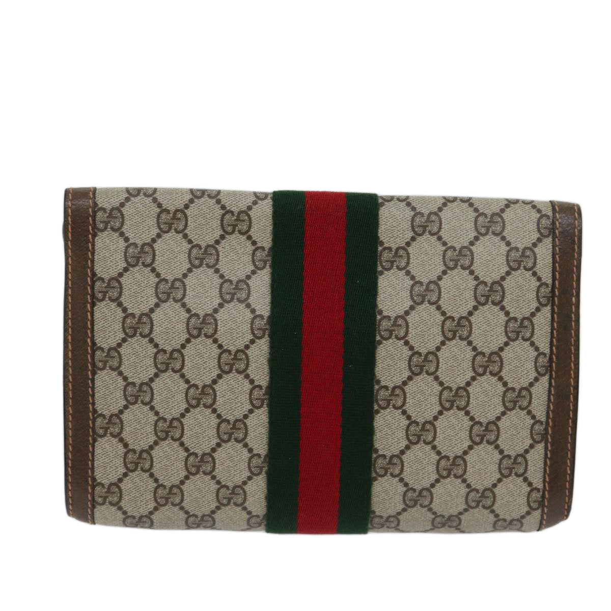 Luxury Gucci Trending 2025 GG Supreme Web Sherry Line Clutch Bag PVC Beige Red 89 01 006  72501