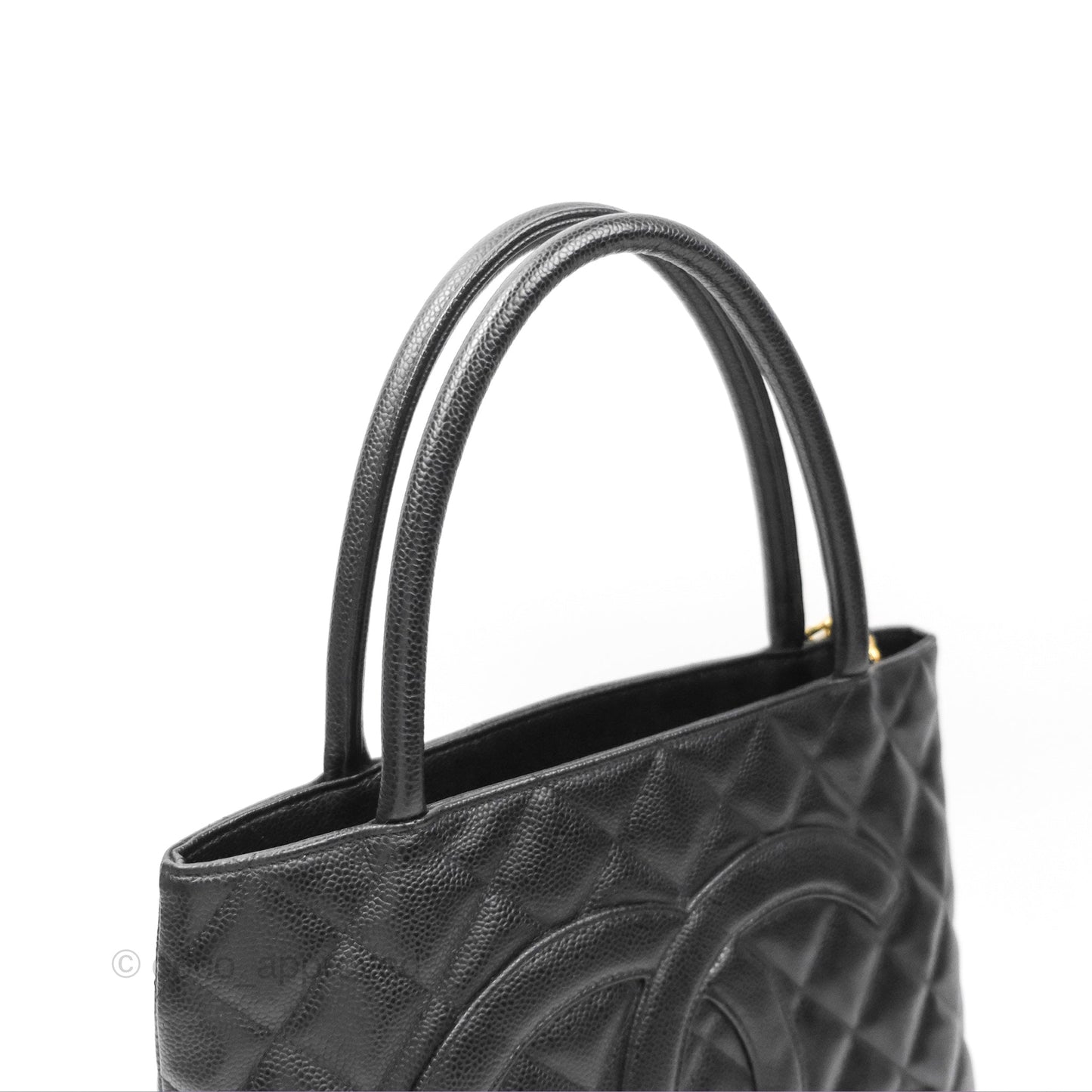 Chanel Vintage Medallion CC Black Caviar Tote Bag Gold Hardware