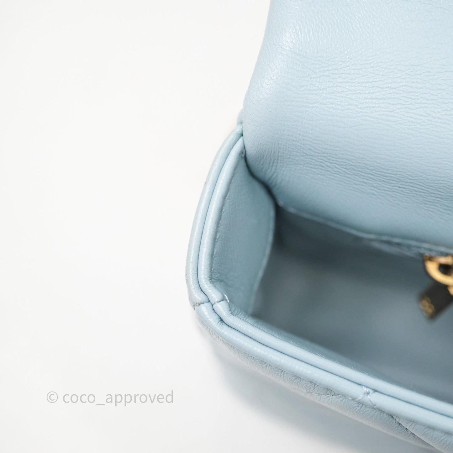 Chanel Quilted Enamel Pending CC Small Square Flap Baby Blue Lambskin