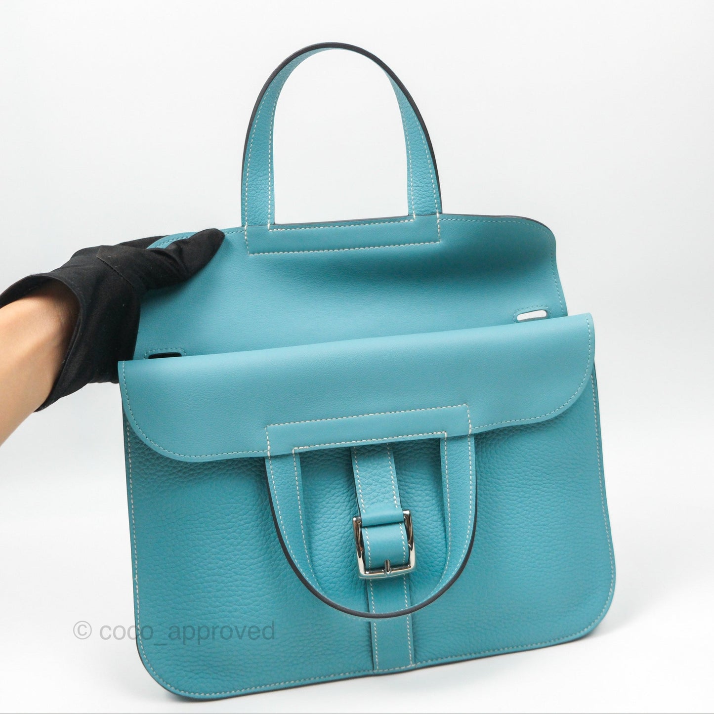 Hermès Halzan 31 Bleu Saint Cyr 3Z Clemence Palladium Hardware