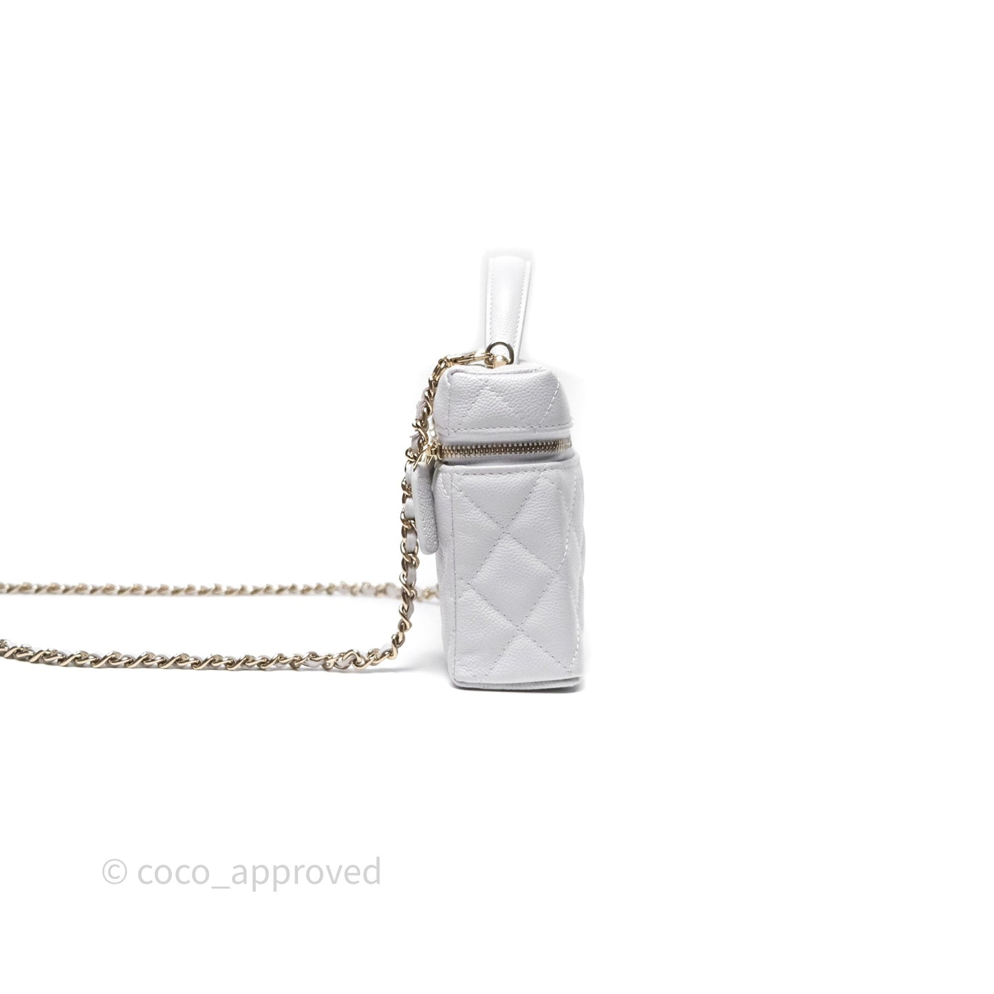 Chanel Top Handle Long Vanity with Chain Light Grey Caviar Gold Hardware