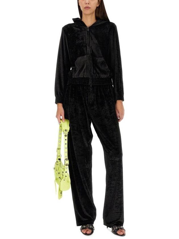 Luxury Balenciaga Women's BB Paris Strass Velvet  Zip-Up Hoodie Black