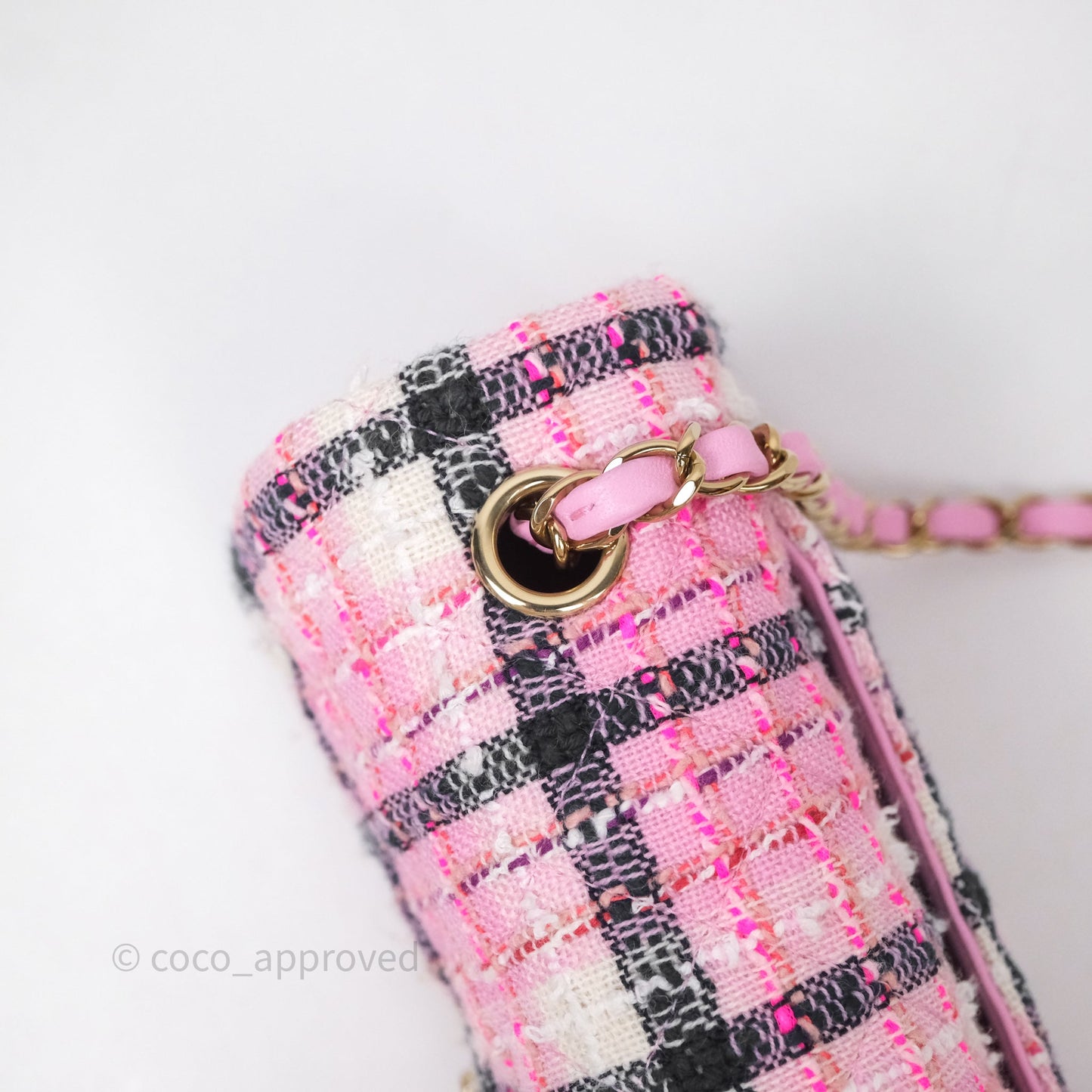 Chanel Quilted Mini Rectangular Flap Pink Tweed Gold Hardware