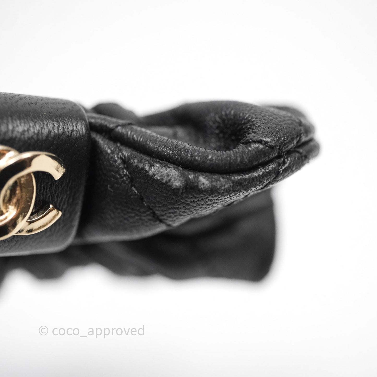 Chanel CC Black Leather Hair Accessory Gold Tone 21K