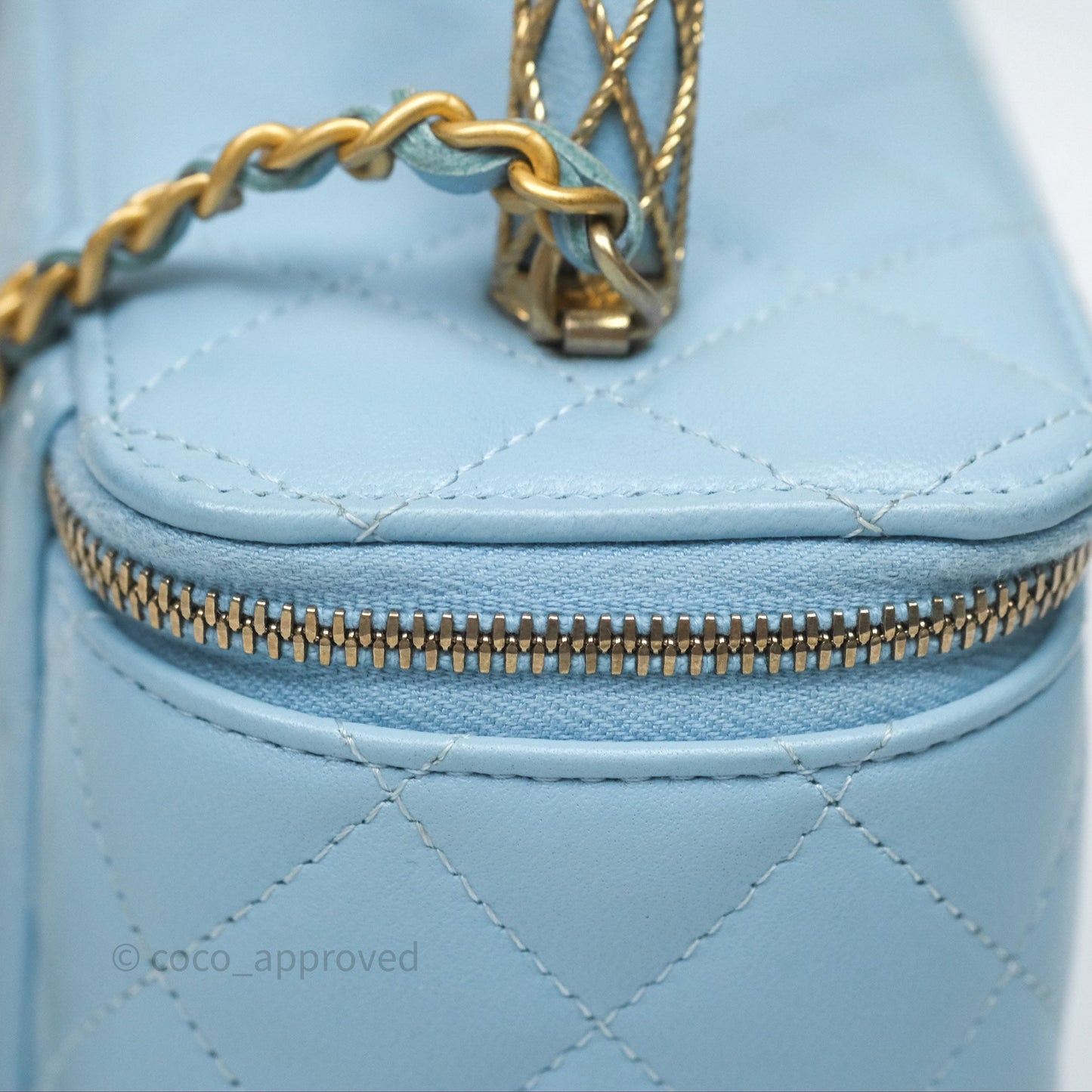 Chanel Vanity Rectangular Top Handle Blue Lambskin Gold Hardware