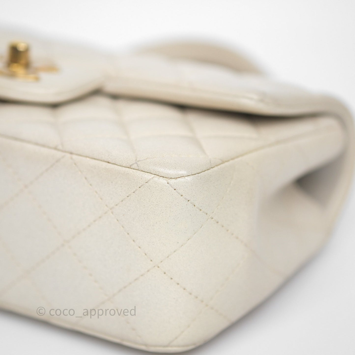 Chanel Top Handle Mini Rectangular Flap Pearly Beige Oat Lambskin Aged Gold Hardware
