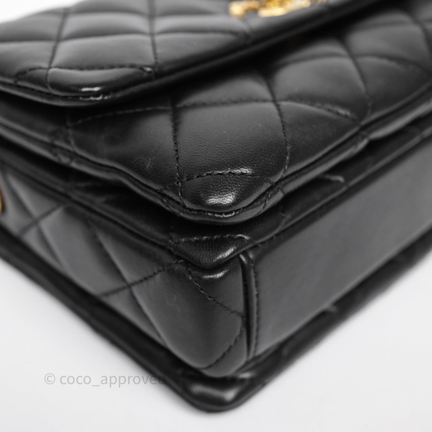 Chanel Quilted Accordion Flap Bag with Button on Chain Black Lambskin Aged Gold Hardware 22A