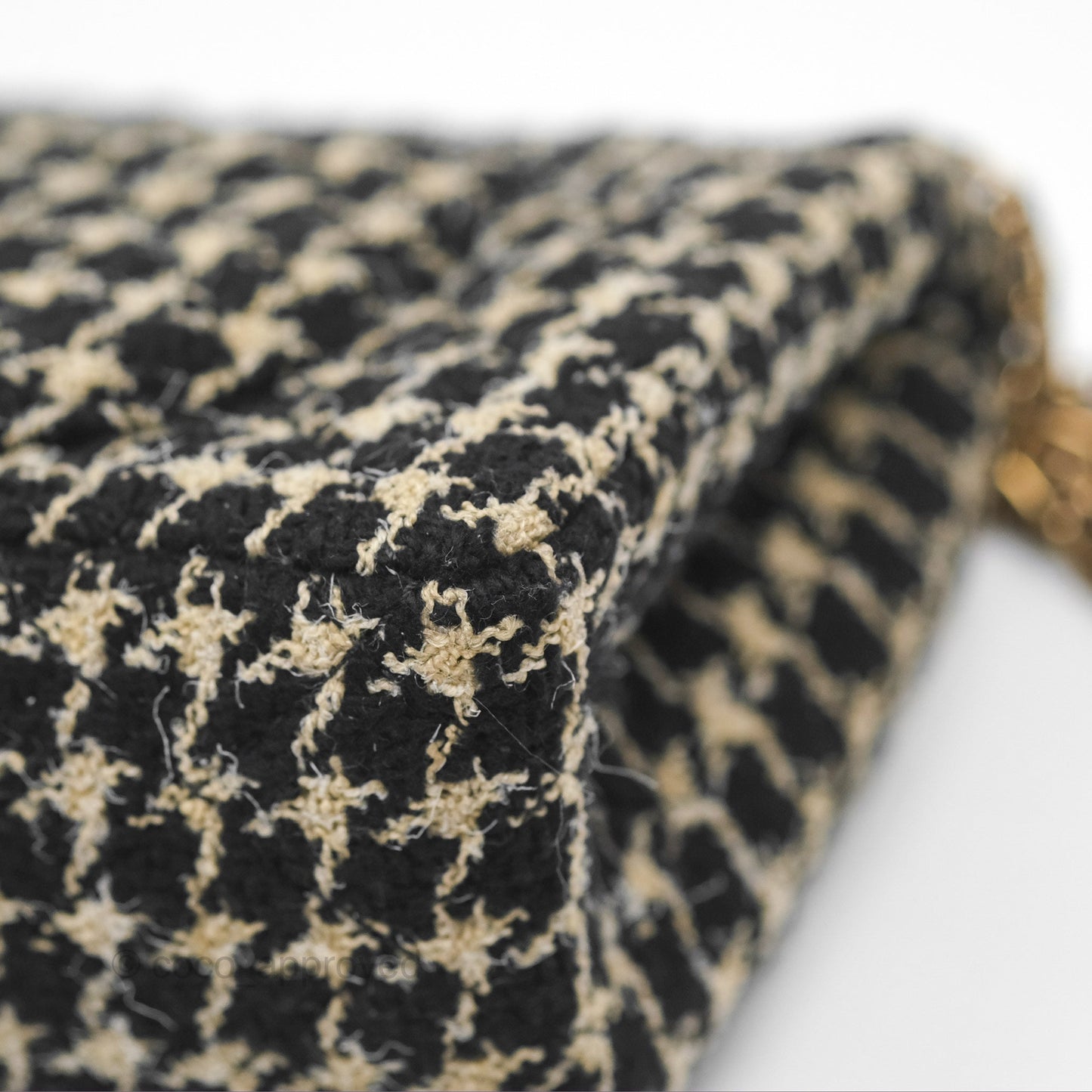 Chanel Reissue 225 Flap Houndstooth Beige Black Fabric Antique Gold Hardware