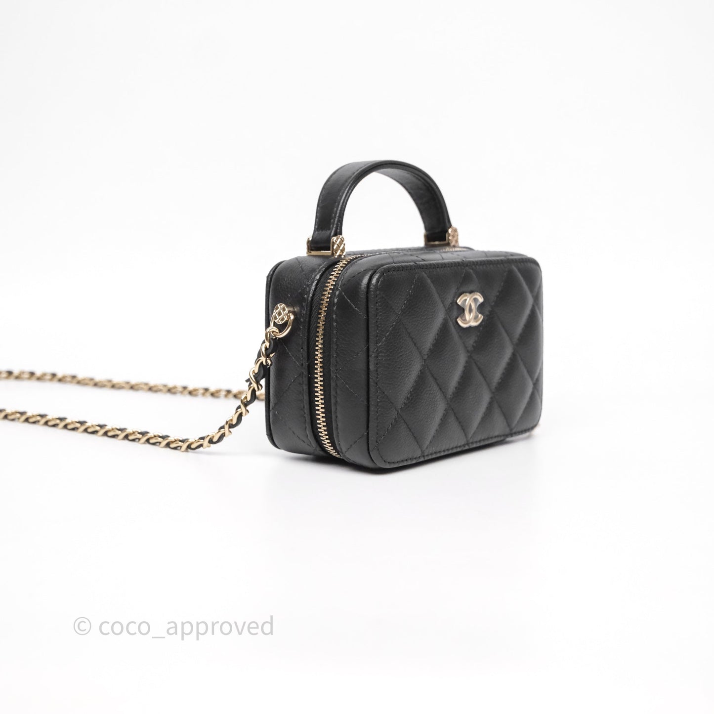 Chanel Quilted Top Handle Mini Vanity Case Black Caviar Gold Hardware