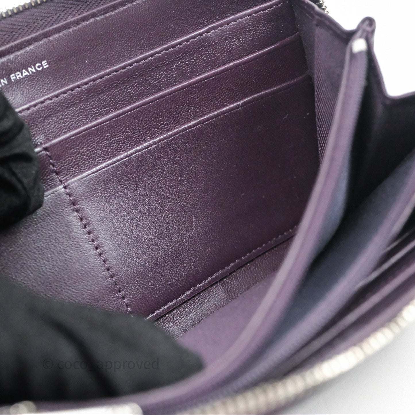 Chanel Classic Zipped Long Wallet Dark Purple Lambskin Silver Hardware