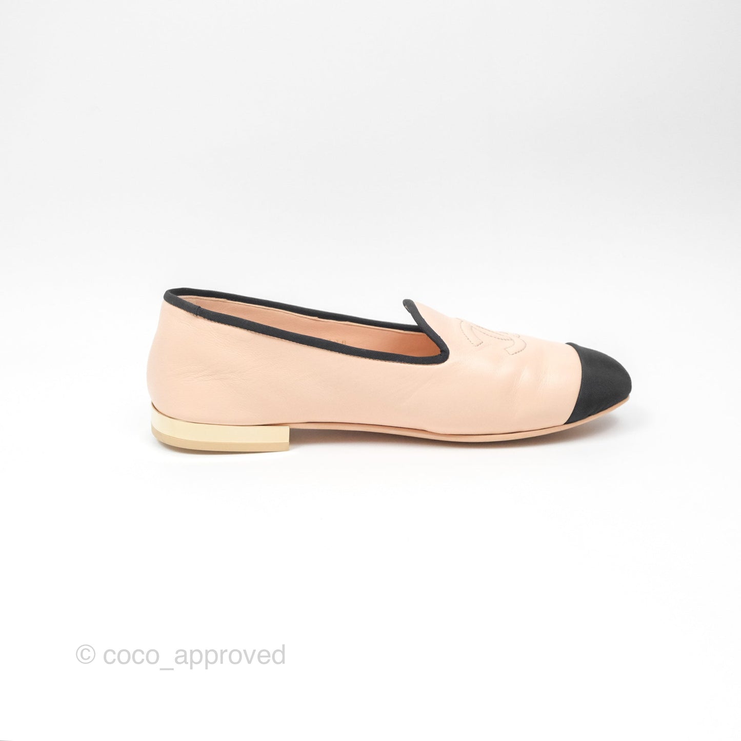 Chanel CC Cap Toe Loafers Black Beige Size 39