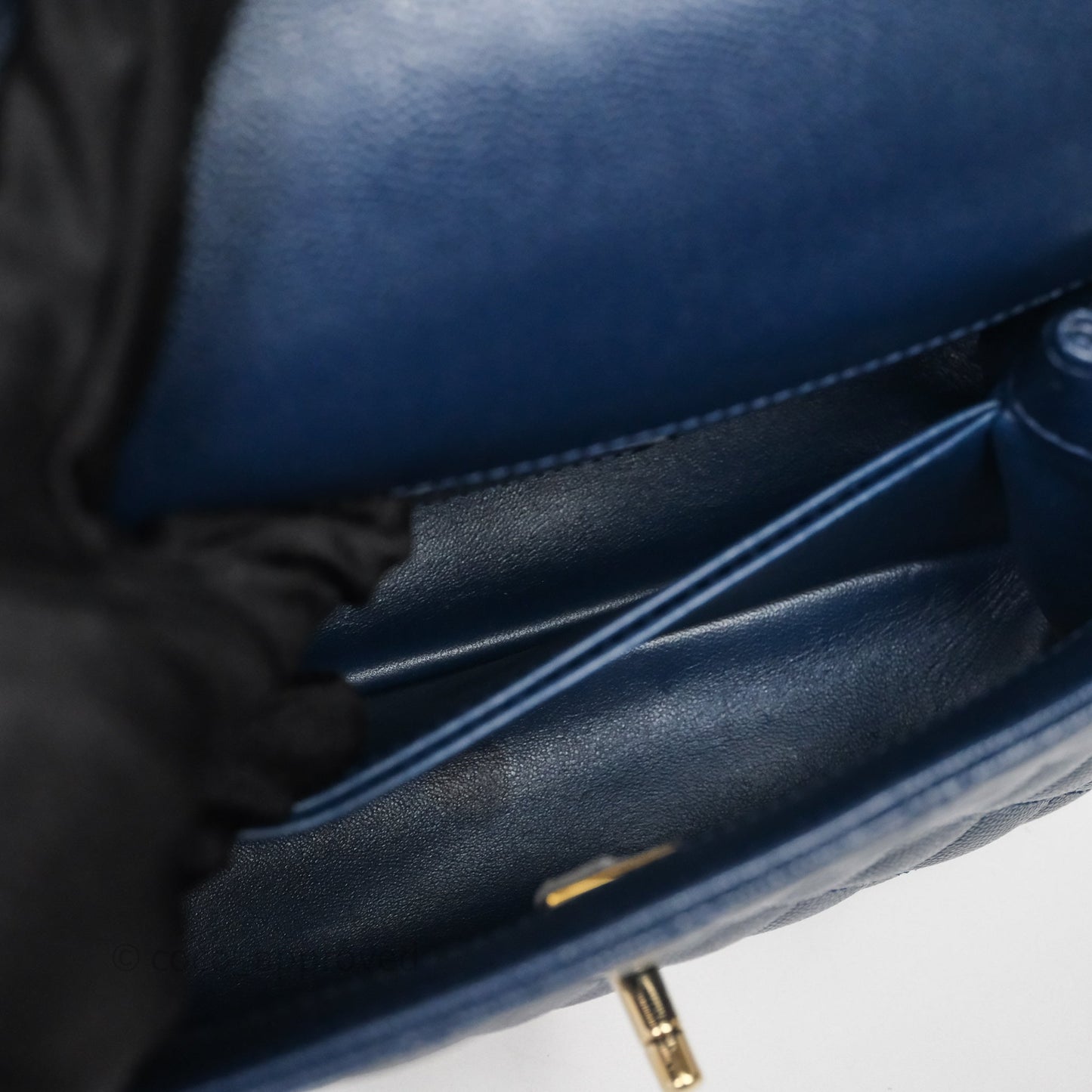 Chanel Small Coco Handle Navy Caviar Gold Hardware Lizard Handle