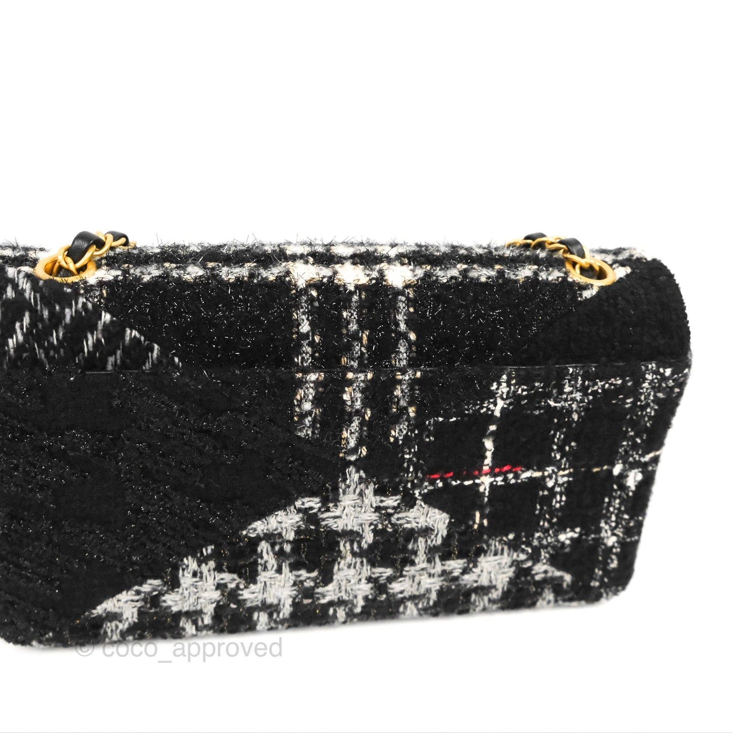 Chanel Medium Single Flap Black Tweed Aged Gold Hardware