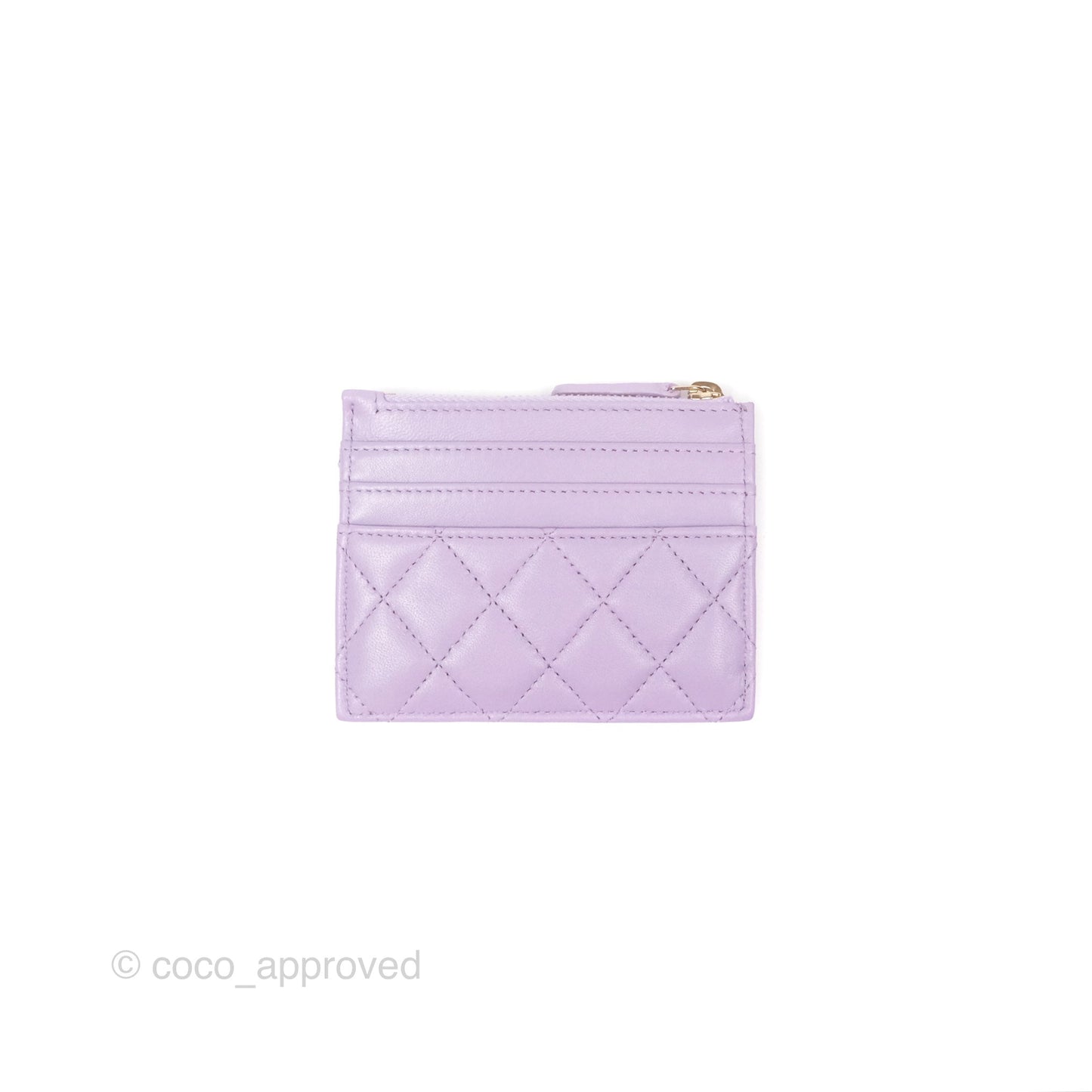 Chanel Pearl CC Zipped Card Holder Lilac Lambskin Gold Hardware 24P