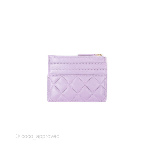Chanel Pearl CC Zipped Card Holder Lilac Lambskin Gold Hardware 24P