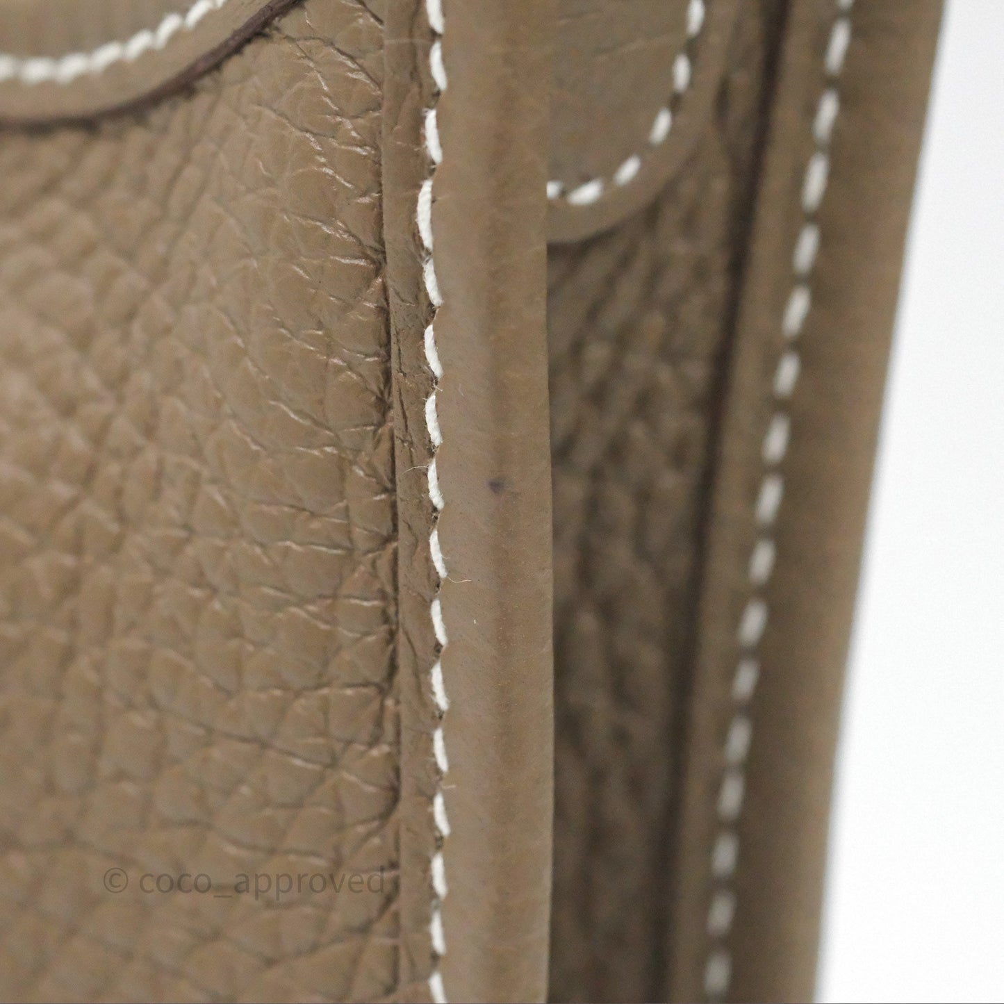 Hermès Mini Evelyne 16 Etoupe 18 Clemence Palladium Hardware with Bleu Indigo Strap