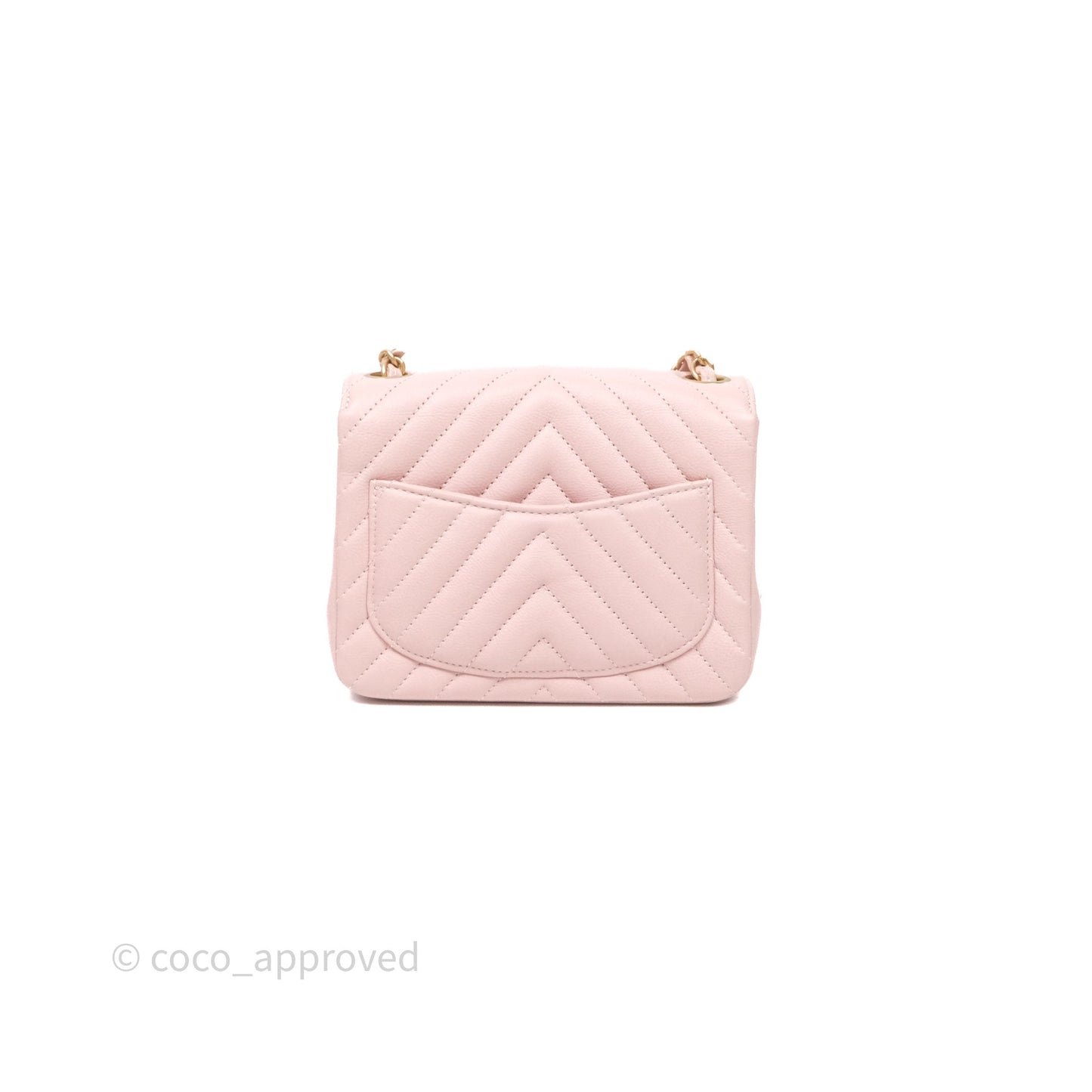 Chanel Mini Square Chevron Pink Calfskin Aged Gold Hardware