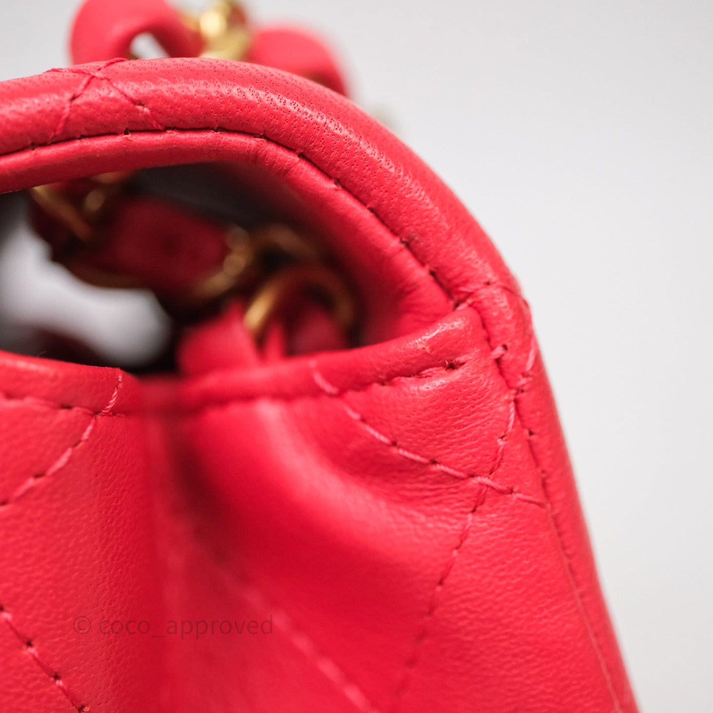 Chanel Mini Square Quilted Red Lambskin Aged Gold Hardware