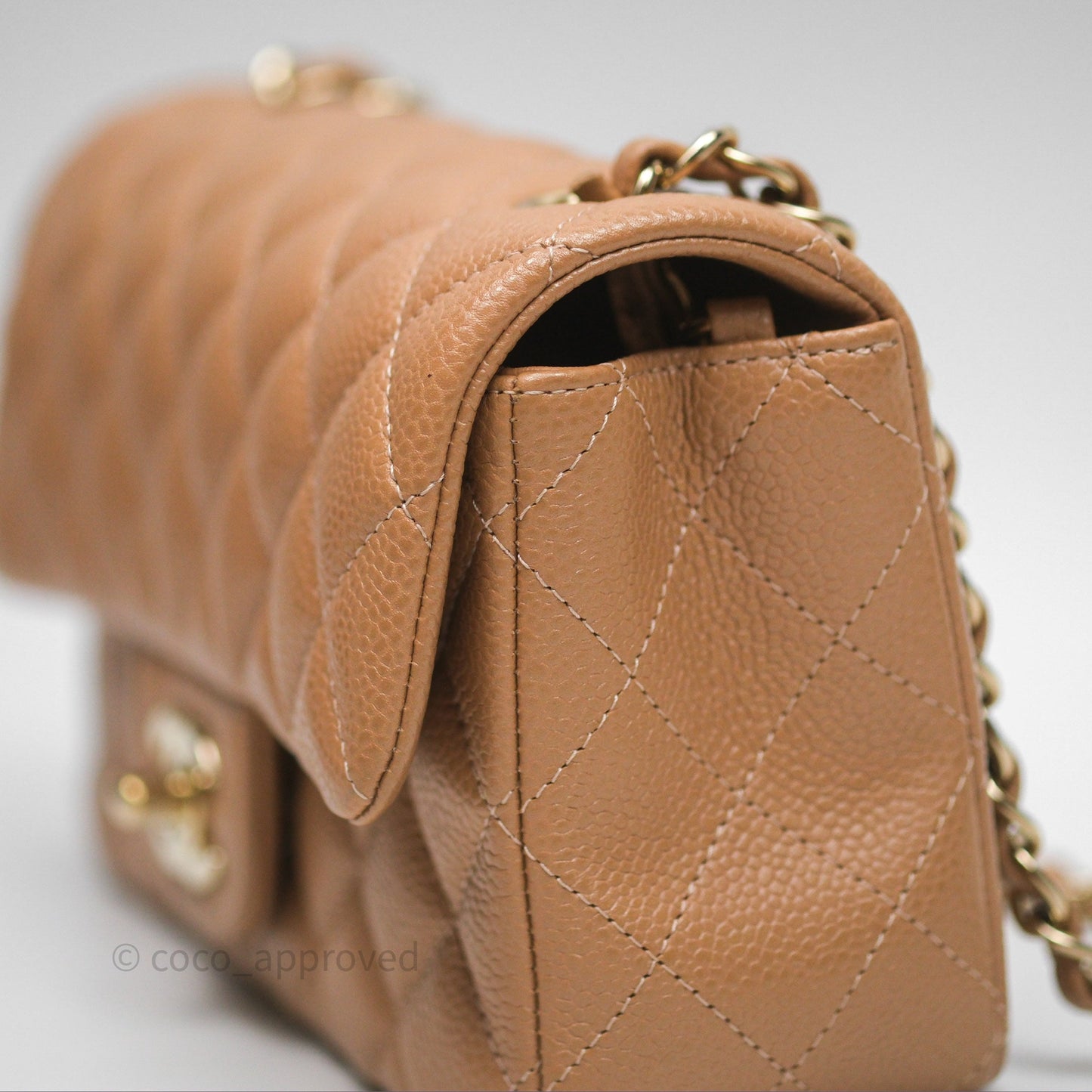 Chanel Mini Rectangular Quilted Dark Beige Caviar Gold Hardware