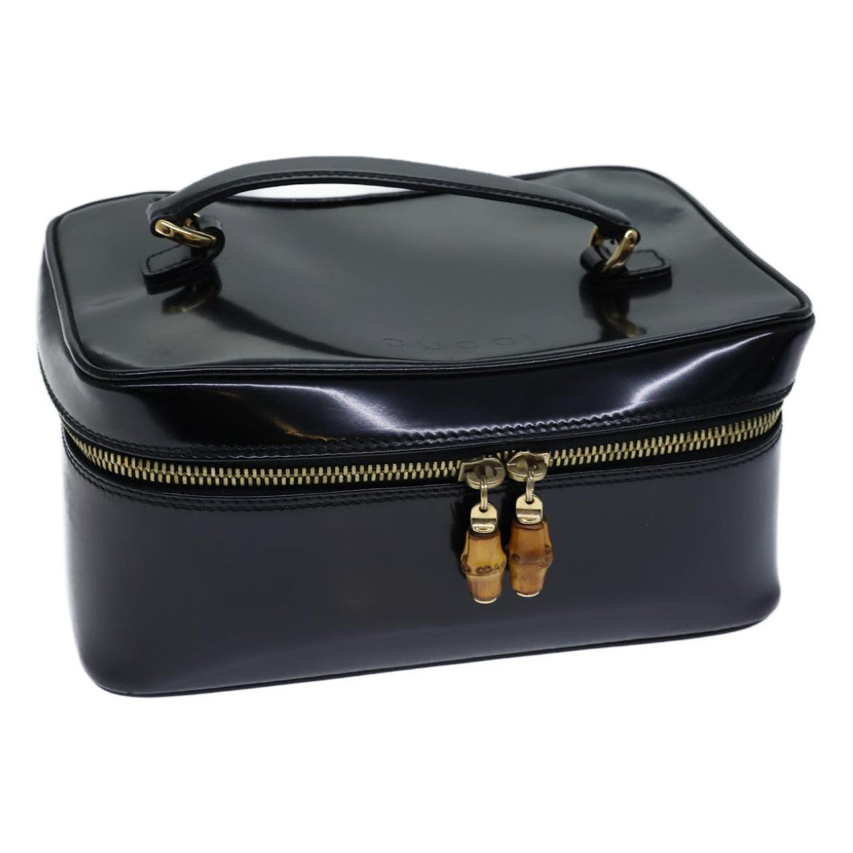 Luxury Gucci Trending 2025 Bamboo Vanity Cosmetic Pouch Patent leather Black  72757
