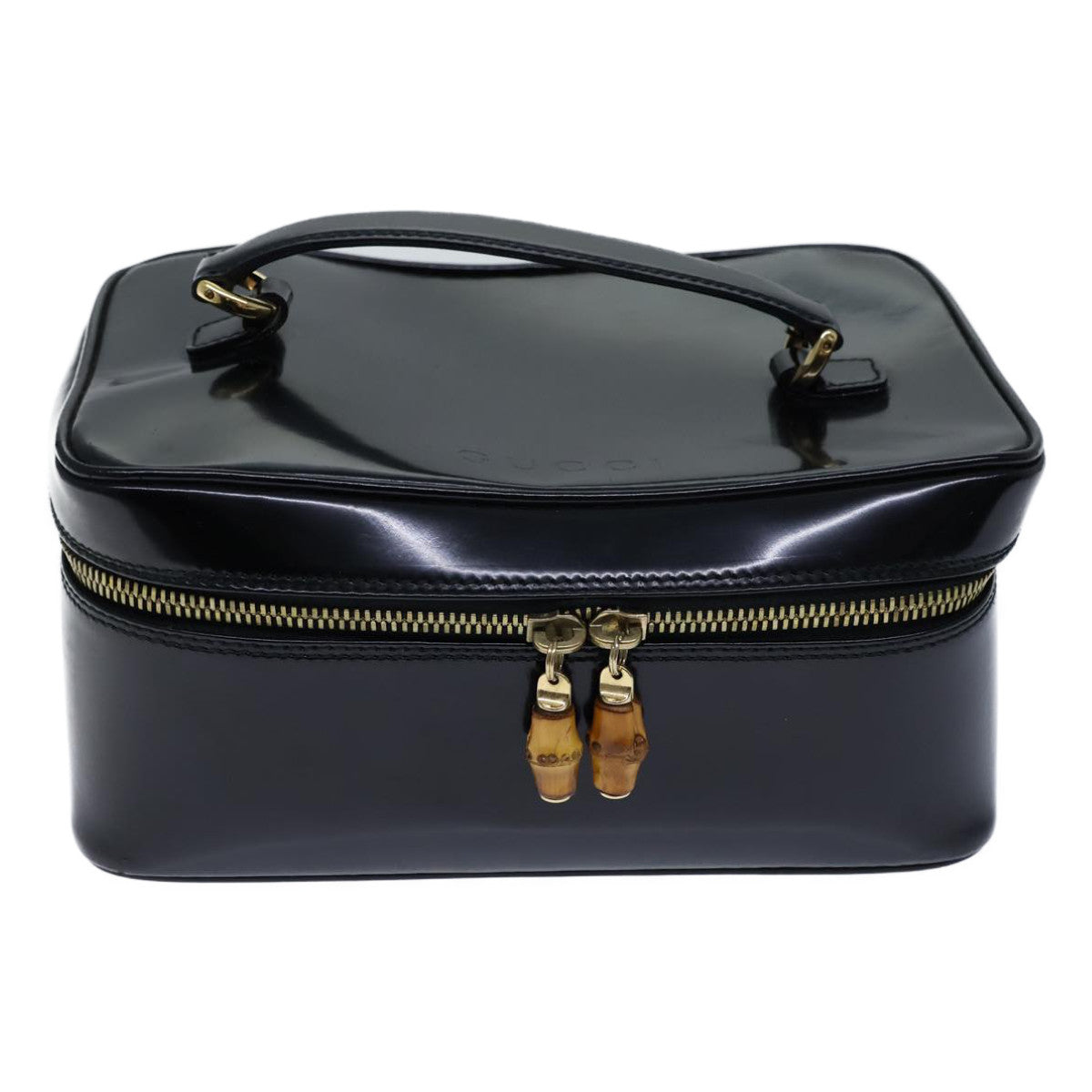 Luxury Gucci Trending 2025 Bamboo Vanity Cosmetic Pouch Patent leather Black  72757