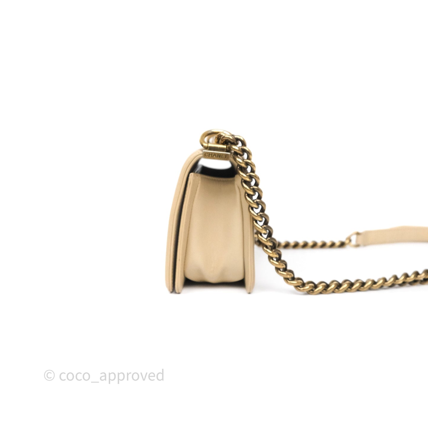 Chanel Small Boy Stingray Beige Antique Gold Hardware