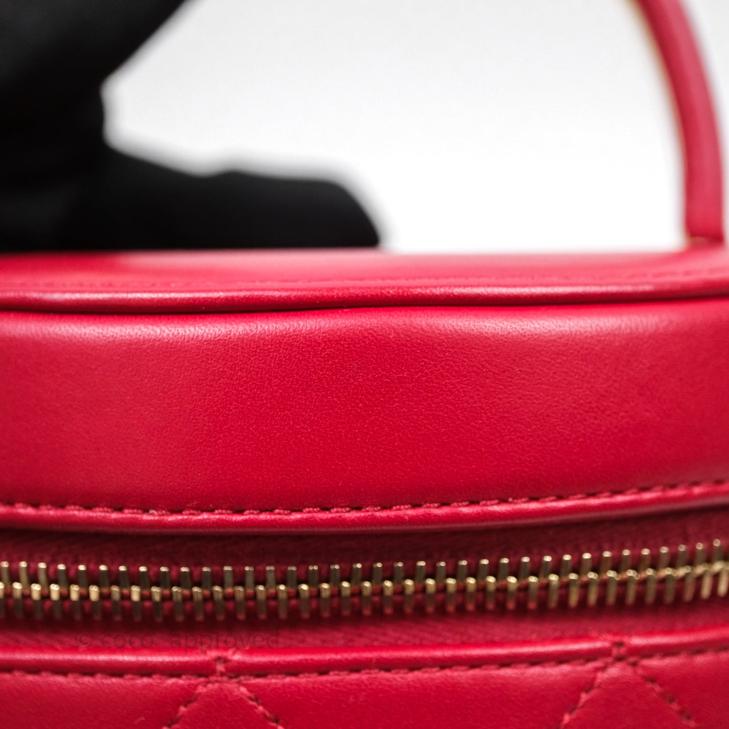 Chanel CC Vanity Case Red Calfskin Aged Gold Hardware