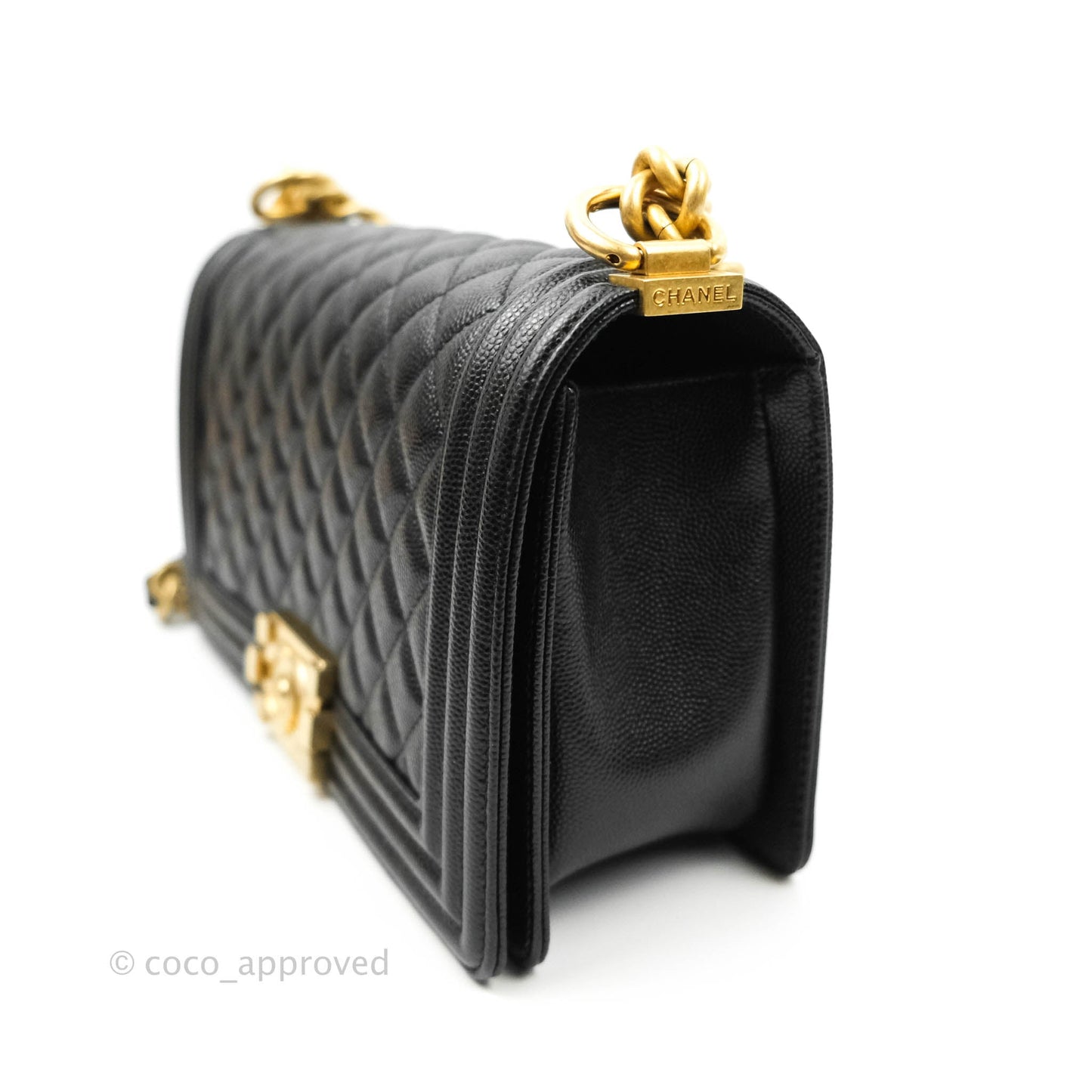 Chanel Quilted Medium Caviar Boy Flap Aged Gold Hardware