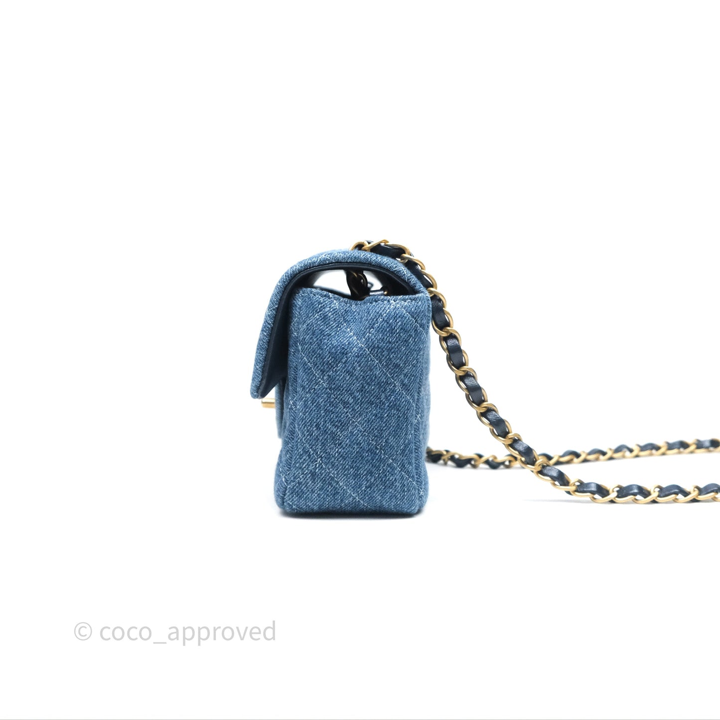 Chanel Quilted Mini Rectangular Flap Denim Aged Gold Hardware