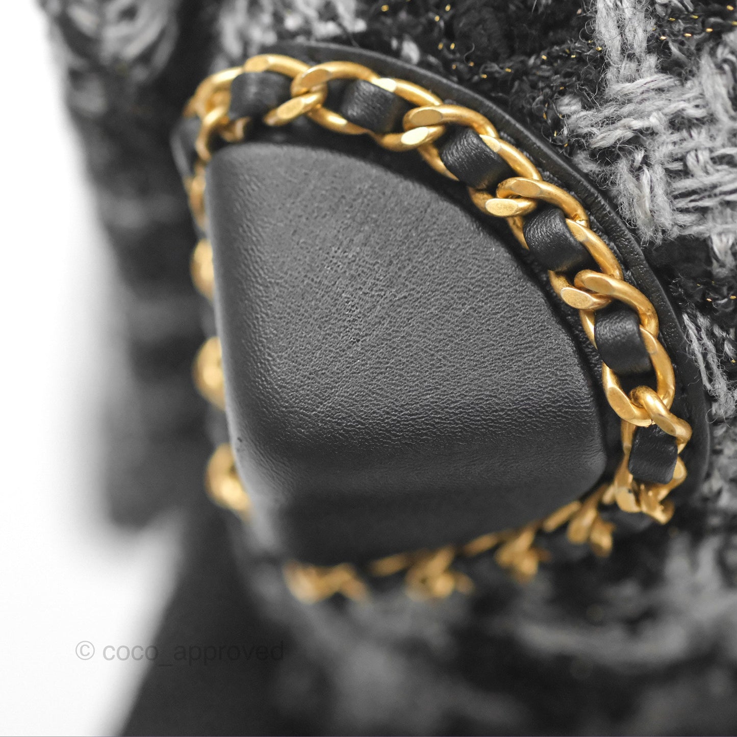 Chanel Mini Flag Bag Black & Grey Tweed Aged Gold Hardware