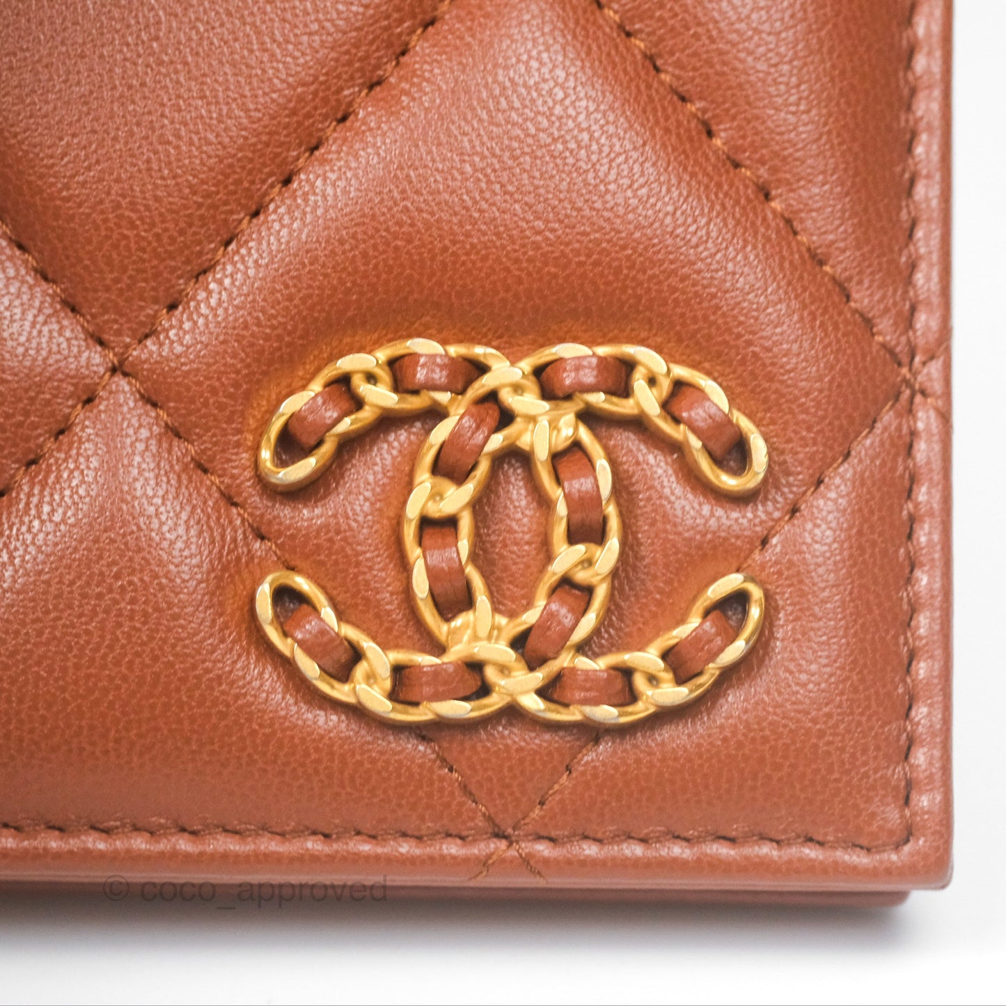 Chanel 19 Quilted Passport Holder Tan Lambskin Gold Hardware