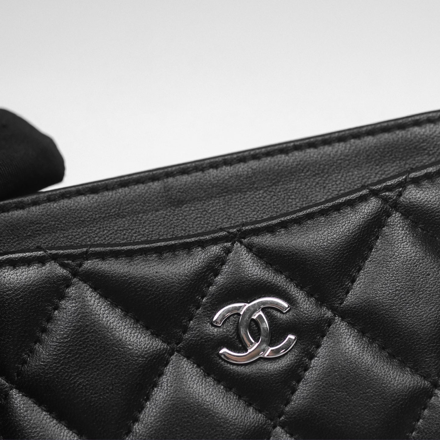 Chanel Classic Flat Card Holder Black Lambskin Silver Hardware