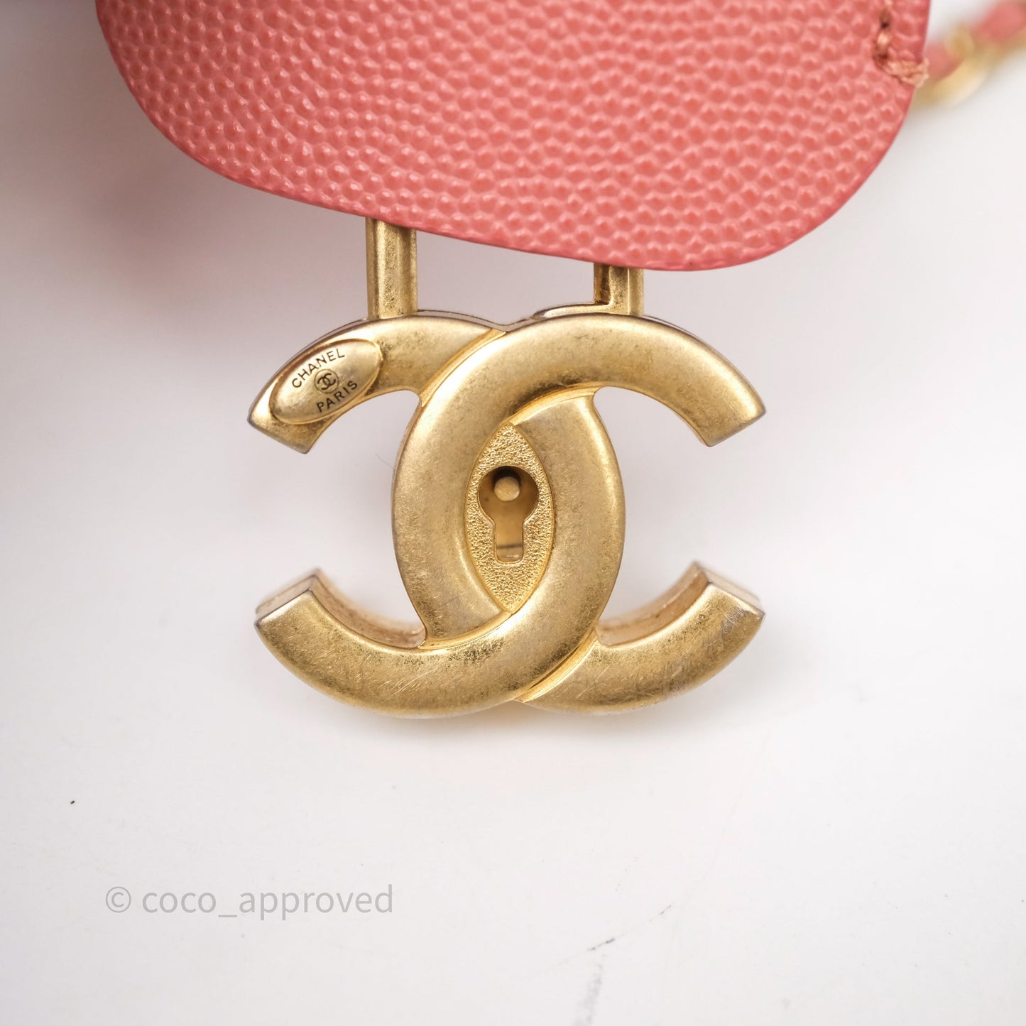 Chanel Quilted Small CC Filigree Vanity Case Pink Caviar Aged Gold Hardware