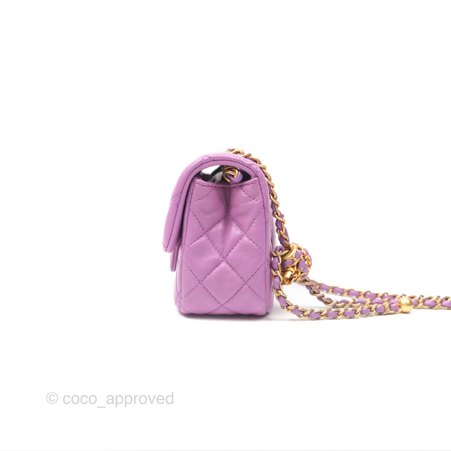 Chanel Mini Rectangular Pearl Crush Quilted Purple Lambskin Aged Gold Hardware
