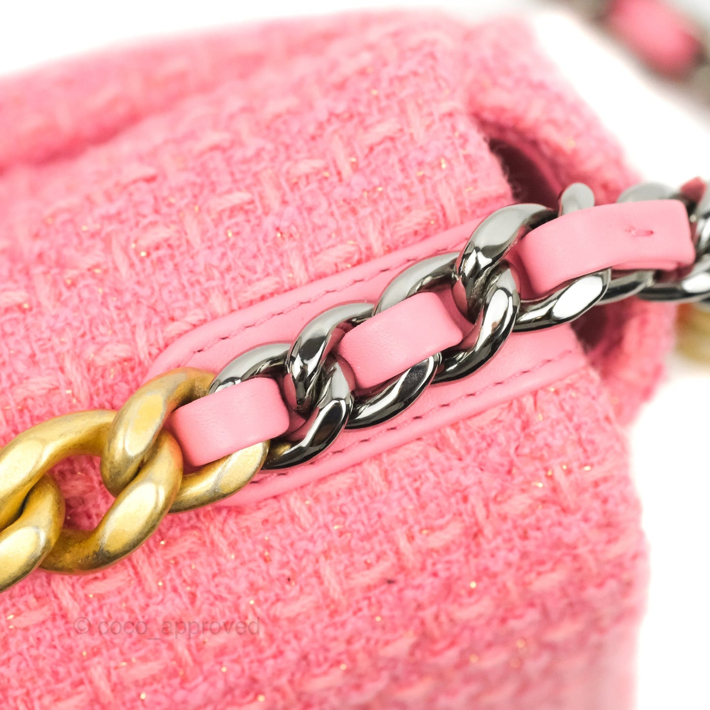 Chanel 19 Small Tweed Pink Glitter Mixed Hardware