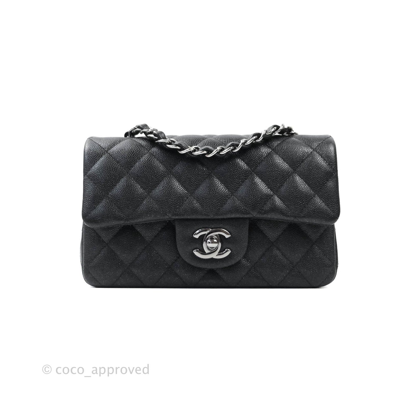 Chanel Classic Quilted Mini Rectangular Flap Iridescent Black Caviar Gun Metal 18C