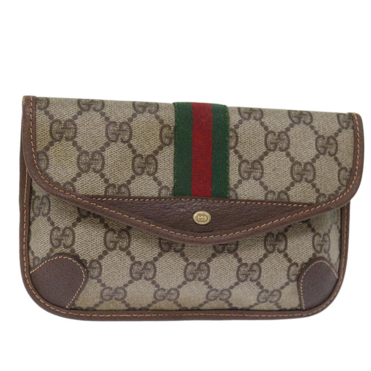 Luxury Gucci Trending 2025 GG Supreme Web Sherry Line Pouch PVC Beige Red 014 89 5205  72829