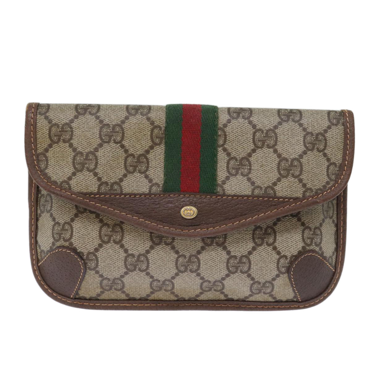 Luxury Gucci Trending 2025 GG Supreme Web Sherry Line Pouch PVC Beige Red 014 89 5205  72829