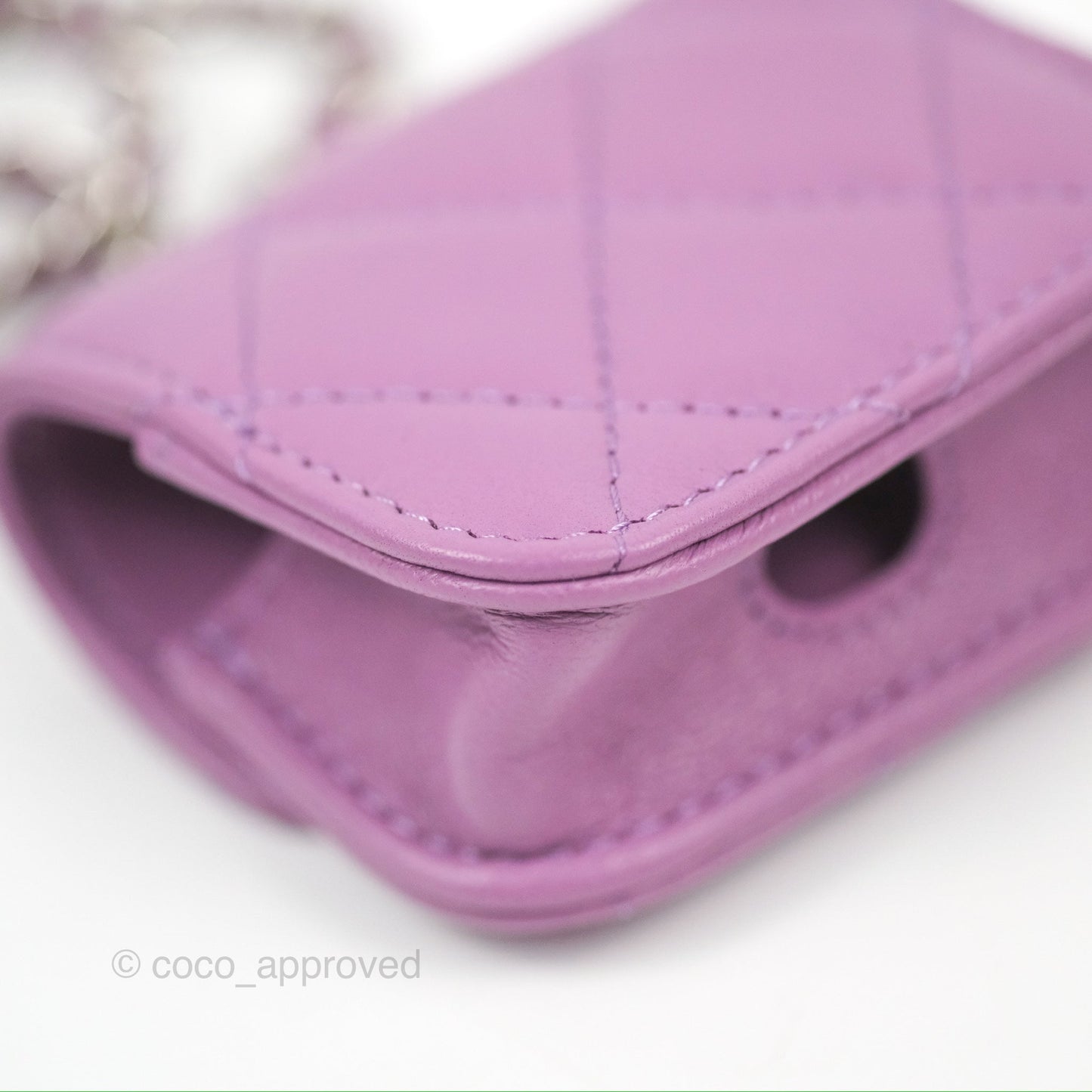 Chanel Quilted Airpods Pro Case with Removable Chain Purple Lambskin Silver Hardware