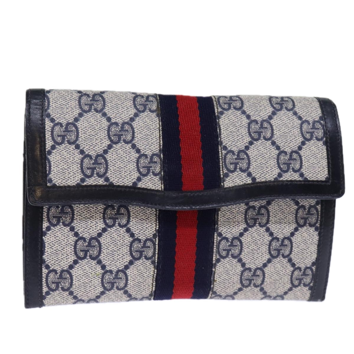 Luxury Gucci Trending 2025 GG Supreme Sherry Line Pouch PVC Leather Navy Red  72871