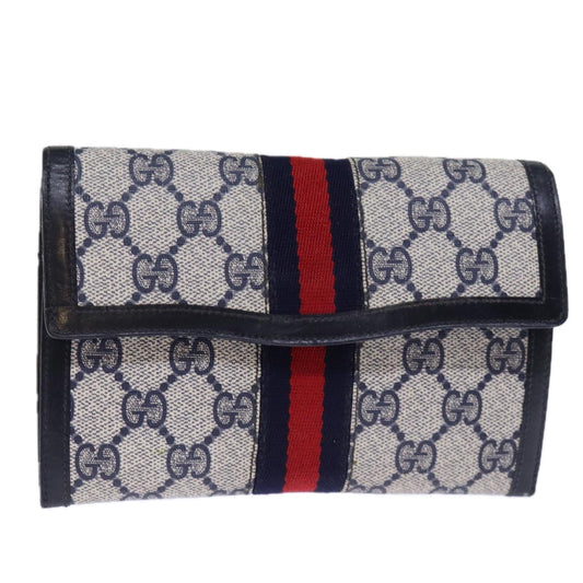 Luxury Gucci Trending 2025 GG Supreme Sherry Line Pouch PVC Leather Navy Red  72871
