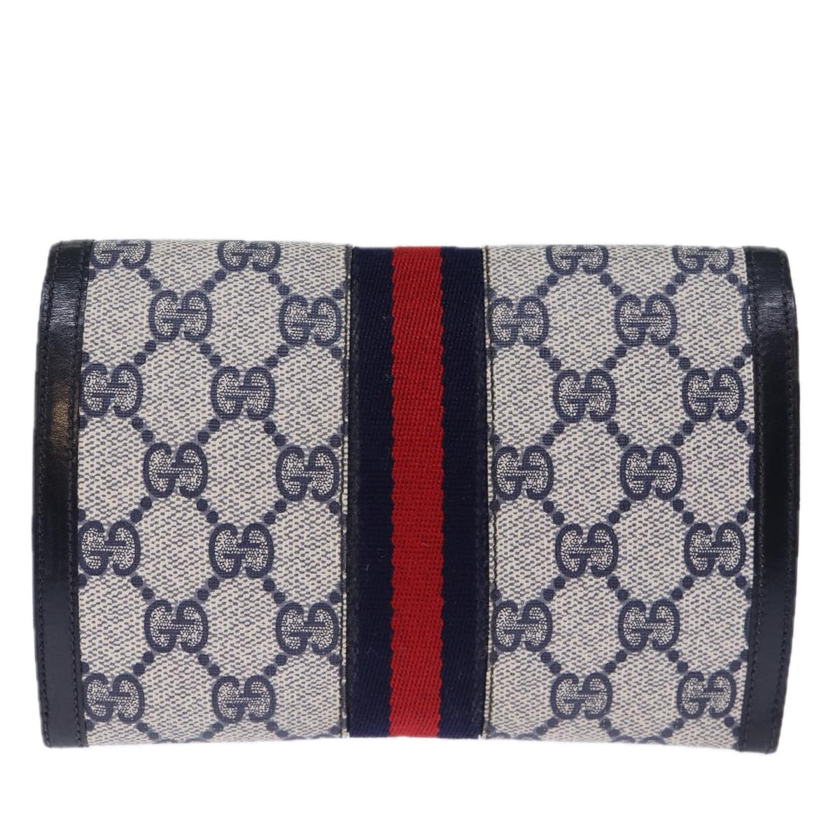 Luxury Gucci Trending 2025 GG Supreme Sherry Line Pouch PVC Leather Navy Red  72871