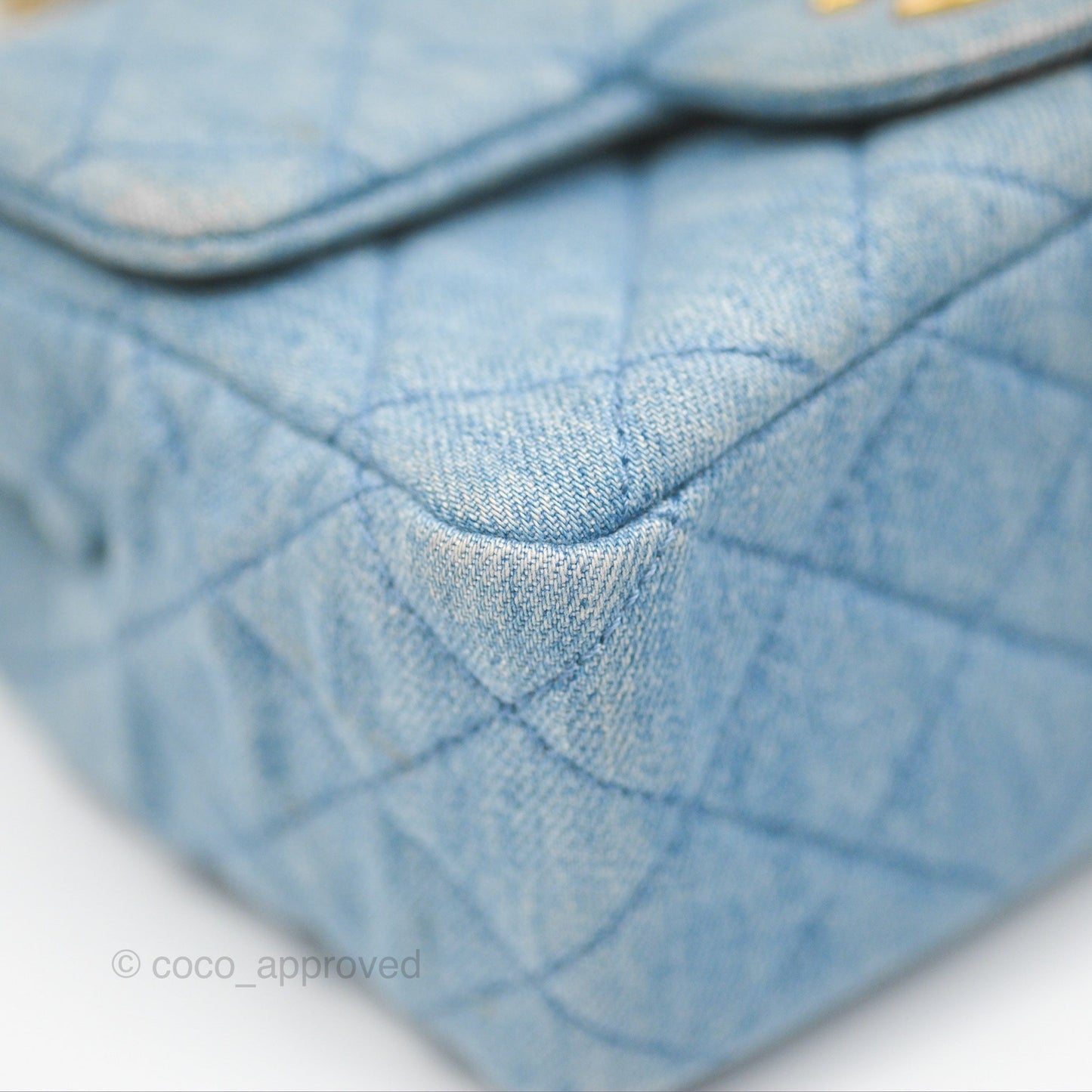 Chanel Mini Square Pearl Crush Quilted Denim Aged Gold Hardware