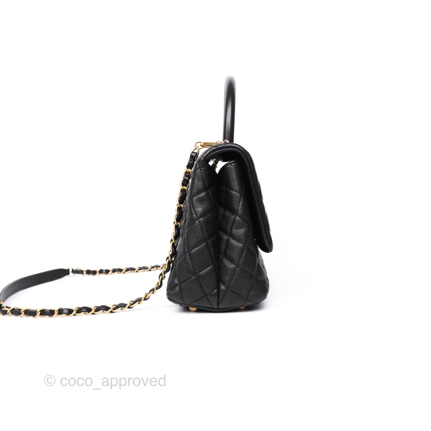 Chanel Medium Coco Handle Quilted Black Caviar Aged Gold Hardware